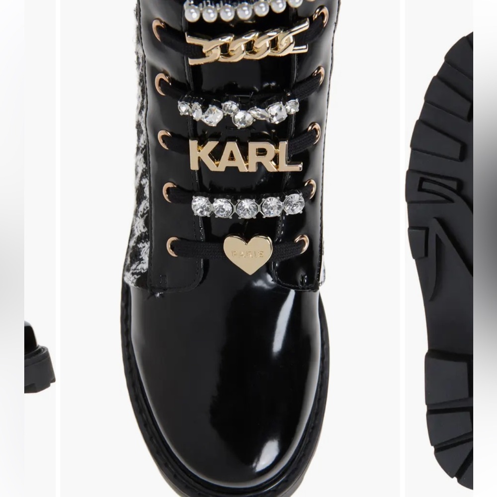 Karl Lagerfeld Black and White Houndstooth Combat Boots - Picture 5 of 6